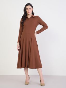 Styli - Women Self Design Full Sleeves Regular Midi Dress
