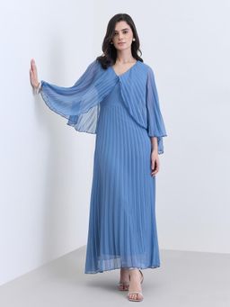 Styli - Women Pleated Cape Sleeve Maxi Dress