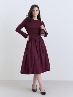 Styli - Women Solid Full Sleeves Regular Midi Dress