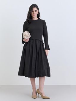 Styli - Women Solid Full Sleeves Regular Midi Dress