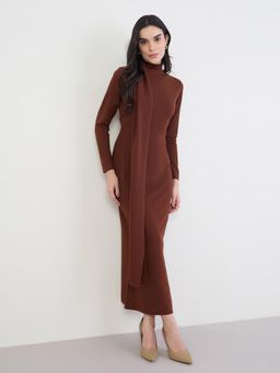 Styli - Women Bodycon Long Sleeves High Neck Maxi Dress