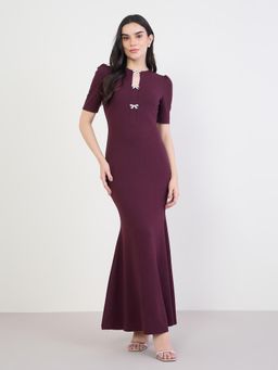 Styli - Women Solid Puff Sleeves sheath Maxi Dress