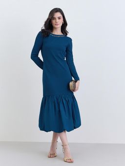 Styli - Women Solid Full Sleeves Regular Midi Dress