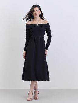 Styli - Women Solid Full Sleeves Regular Midi Dress