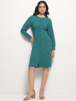 Strong And Brave - Women Crepe Cuffed Sleeves Dress