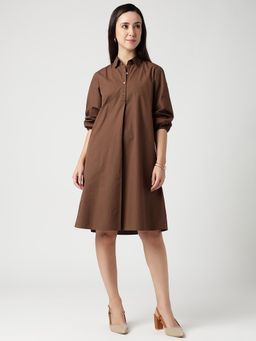 Strong And Brave - Women Collar Puff Sleeves Cotton Dress