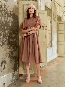 PURVAJA - Women Fit and Flared Knee Length Round Neck Solid Dress