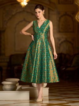 PURVAJA - Women Midi Sleeveless V-Neck Embellished/Sequined Dress