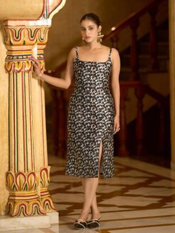 PURVAJA - Women Bodycon Midi Sleeveless Square Embellished/Sequined Dress