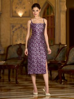 PURVAJA - Women Bodycon Midi Sleeveless Square Embellished/Sequined Dress