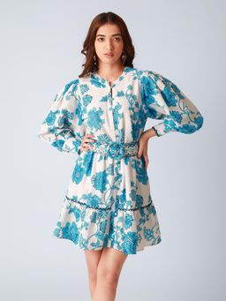 Strong And Brave - Women Floral Printed Regular Fit Skater Mini Dress