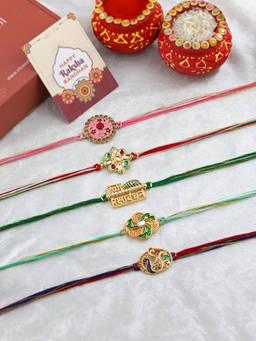 VIRAASI - Thread Rakhi with Roli Chawal Multi-Color Pack of 5