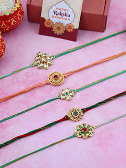 VIRAASI - Thread Rakhi with Roli Chawal Multi-Color Pack of 5