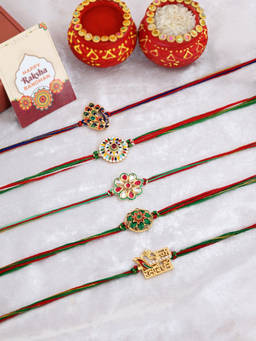 VIRAASI - Thread Rakhi with Roli Chawal Multi-Color Pack of 5