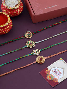 VIRAASI - Thread Rakhi with Roli Chawal Multi-Color Pack of 4