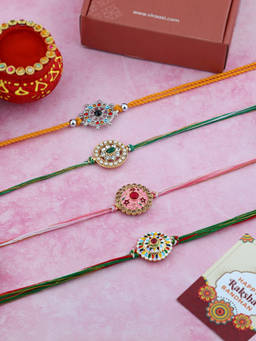 VIRAASI - Thread Rakhi with Roli Chawal Multi-Color Pack of 4
