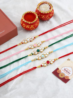 VIRAASI - Kundan Rakhi with Roli Chawal Multi-Color Pack of 5