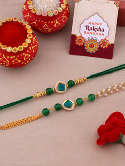 VIRAASI - Green Bhaiya Bhabhi Rakhi Set with Roli Chawal Pack of 2