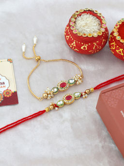 VIRAASI - Red Bhaiya Bhabhi Rakhi Set with Roli Chawal Pack of 2