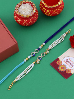 VIRAASI - Blue Evil Eye Bhaiya Bhabhi Rakhi Set with Roli Chawal