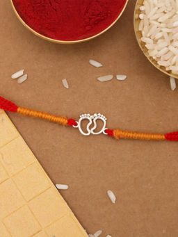 VIRAASI - 925 Silver Kid Footprint Thread Rakhi with Roli Chawal