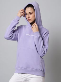 Griffel - Women Lavender Basic Solid Cotton Fleece Regular Fit Hoody Sweatshirt