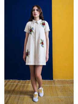 THE RIGHT CUT - Ivory Red Marigold Shirt Dress