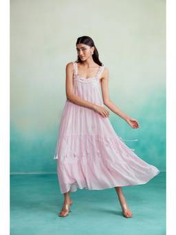 THE RIGHT CUT - Orchid Pink Hand Embroidered Layered Gathered Dress