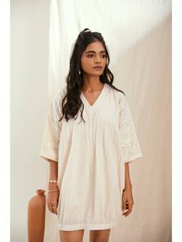 THE RIGHT CUT - Beige Oat milk Linen Short Dress