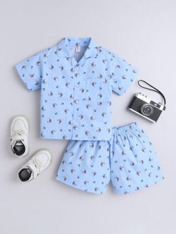 The Magic Wand - Blue Cotton Half Sleeve Boat & Anchor Printed Shirt & Shorts (Set of 2)