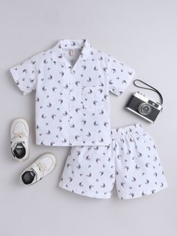 The Magic Wand - White Half Sleeve Boat & Anchor Printed Shirt & Shorts (Set of 2)