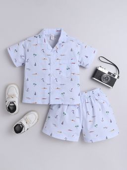 The Magic Wand - Blue Cotton Half Sleeve Stripes Printed Shirt & Shorts (Set of 2)