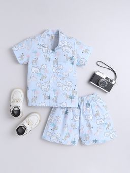 The Magic Wand - Blue Cotton Half Sleeve Printed Shirt & Shorts (Set of 2)