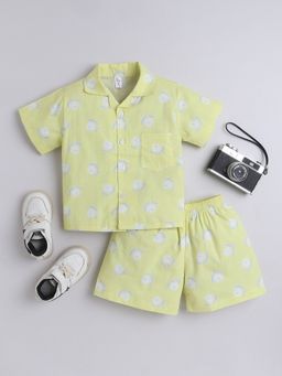 The Magic Wand - Yellow Cotton Half Sleeve Smiley Sun Printed Shirt & Shorts (Set of 2)