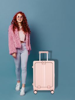 The Clownfish - Umai Carry-On Trolley Bag with Cup Holder Port Laptop Compartment 20 Inches - Pink