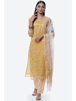 Biba - Yellow Cotton Unstitched Suit (Set of 3)