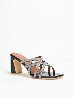 SCENTRA - Ruth Black Embellished Block Heels