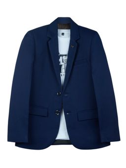 CHARCHIT - Boys Blue Regular Fit Plain Party Blazer and T-Shirt