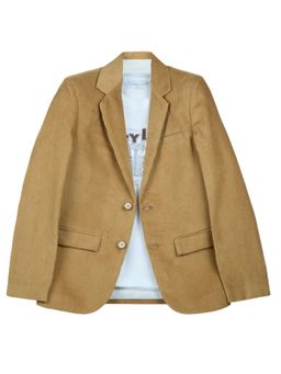 CHARCHIT - Boys Khaki Regular Fit Plain Party Blazer and T-Shirt