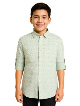 CHARCHIT - Boys Green Cotton Regular Fit Full Sleeves Printed Shirt