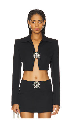 AREA - Crystal Brooch Cropped Jacket