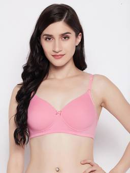 Clovia - Padded Non-Wired Demi Cup Multiway T-Shirt Bra In Baby Pink - Cotton