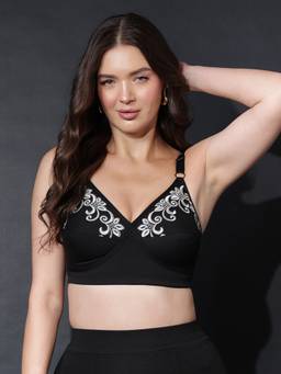 Clovia - Cotton Rich Solid Padded Full Cup Wire Free Everyday Bra - Black