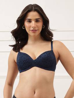 Clovia - Lace Padded Non Wired Uni Cup Bra In Navy Blue