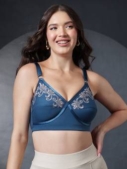 Clovia - Non-Padded Non-Wired Full Figure T-Shirt Bra in English Blue - Cotton Rich