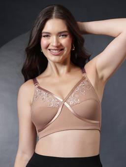 Clovia - Non-Padded Non-Wired Full-Figure Bra in Beige - Cotton Rich