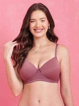 Clovia - Padded Non-Wired Full Coverage Geometric Print Multiway T-shirt Bra in Purple