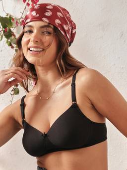Clovia - Cotton Rich Solid Padded Full Cup Wire Free T-shirt Bra - Black