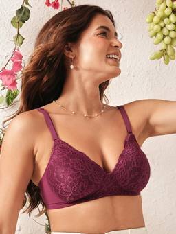 Clovia - Lace Solid Lightly Padded Full Cup Wire Free Everyday Bra - Dark Purple