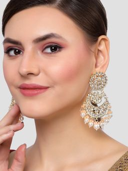 Karatcart - Gold Plated Peach and Pearl Beads Studded Kundan Dangler Earrings for Women